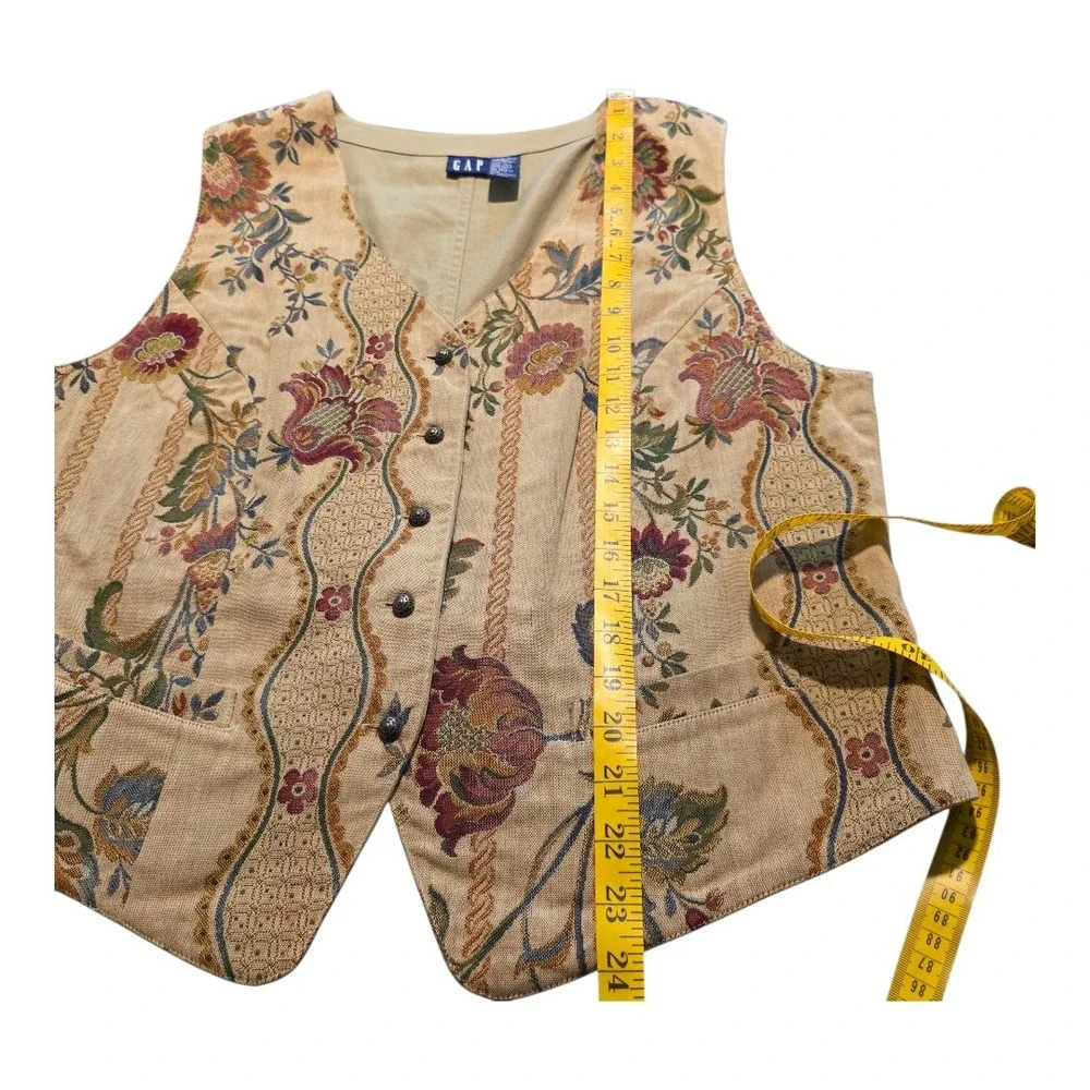 GAP Womens Floral Tapestry Vest Large Button Front V Neck Waist Tie Cottage Y2K‎